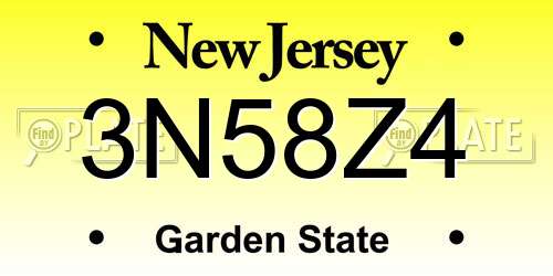 3N58Z4 New Jersey License Plate