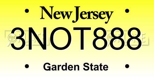 3NOT888 New Jersey License Plate