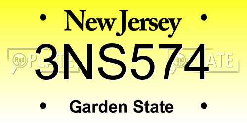 3NS574 New Jersey License Plate