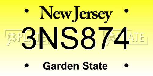 3NS874 New Jersey License Plate