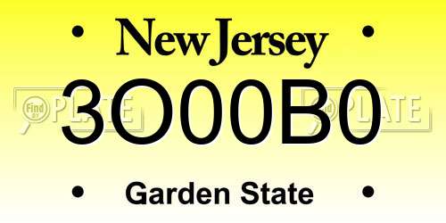 3O00B0 New Jersey License Plate
