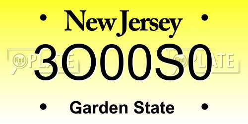 3O00S0 New Jersey License Plate