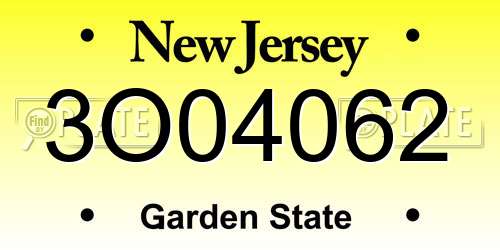 3O04062 New Jersey License Plate