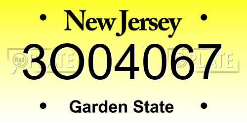 3O04067 New Jersey License Plate