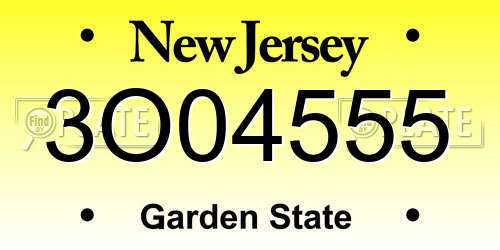 3O04555 New Jersey License Plate
