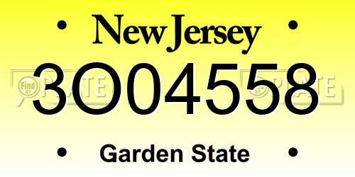3O04558 New Jersey License Plate