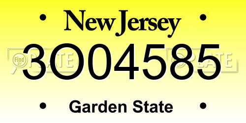 3O04585 New Jersey License Plate
