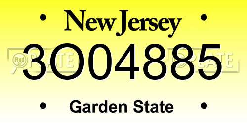 3O04885 New Jersey License Plate