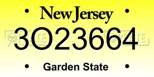 3O23664 New Jersey License Plate