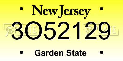 3O52129 New Jersey License Plate