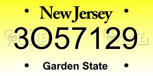 3O57129 New Jersey License Plate