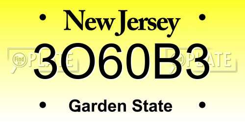 3O60B3 New Jersey License Plate