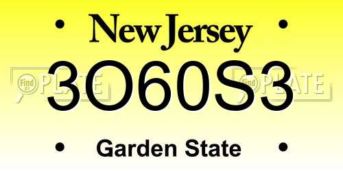 3O60S3 New Jersey License Plate