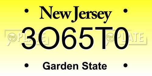 3O65T0 New Jersey License Plate