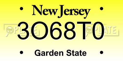 3O68T0 New Jersey License Plate