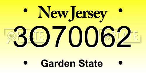 3O70062 New Jersey License Plate