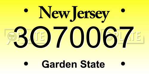 3O70067 New Jersey License Plate