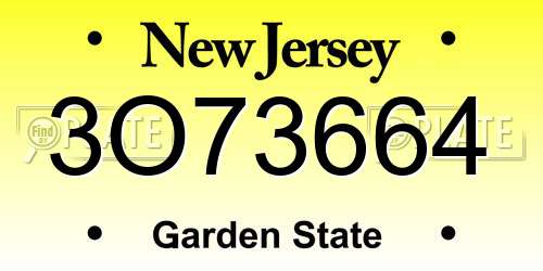 3O73664 New Jersey License Plate