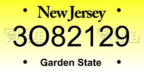 3O82129 New Jersey License Plate