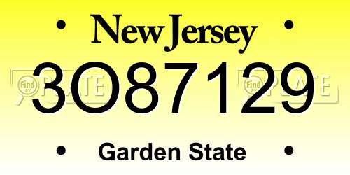 3O87129 New Jersey License Plate