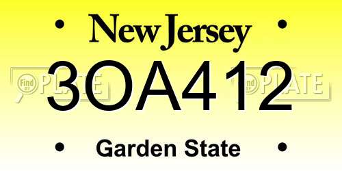 3OA412 New Jersey License Plate