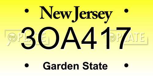 3OA417 New Jersey License Plate