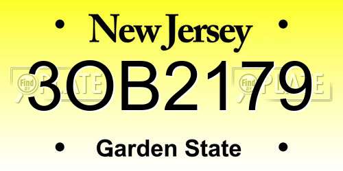3OB2179 New Jersey License Plate