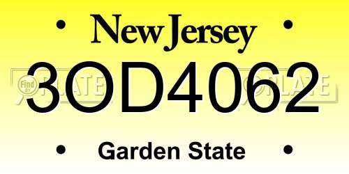 3OD4062 New Jersey License Plate