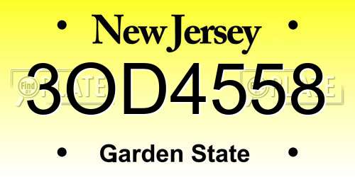 3OD4558 New Jersey License Plate