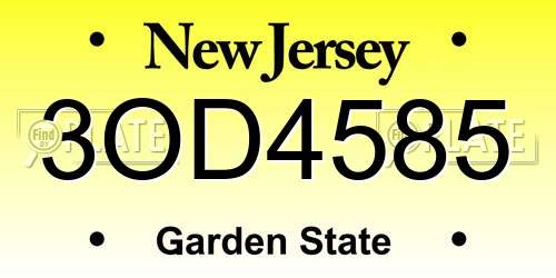 3OD4585 New Jersey License Plate