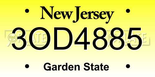 3OD4885 New Jersey License Plate
