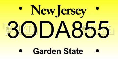 3ODA855 New Jersey License Plate