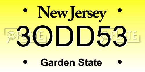 3ODD53 New Jersey License Plate