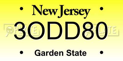 3ODD80 New Jersey License Plate