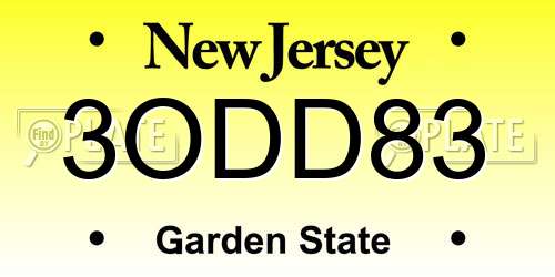 3ODD83 New Jersey License Plate