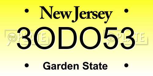 3ODO53 New Jersey License Plate