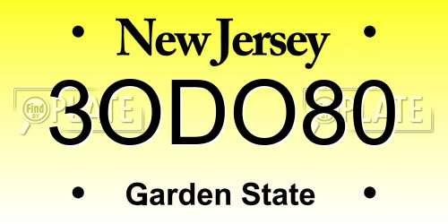 3ODO80 New Jersey License Plate
