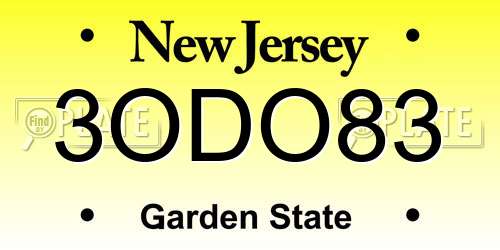 3ODO83 New Jersey License Plate