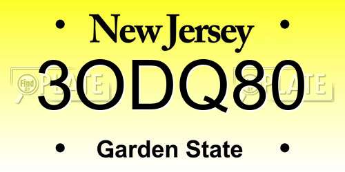 3ODQ80 New Jersey License Plate