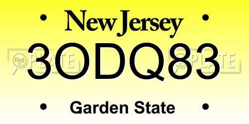3ODQ83 New Jersey License Plate