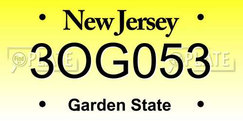 3OG053 New Jersey License Plate