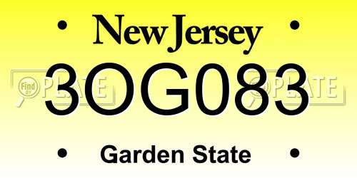 3OG083 New Jersey License Plate