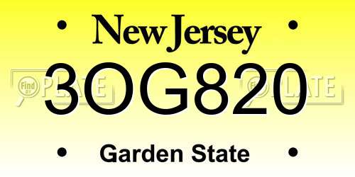 3OG820 New Jersey License Plate