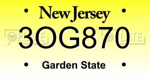 3OG870 New Jersey License Plate