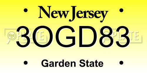 3OGD83 New Jersey License Plate