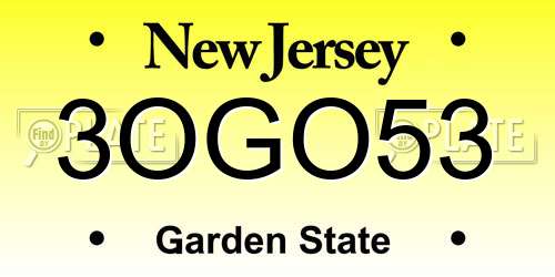 3OGO53 New Jersey License Plate