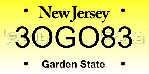 3OGO83 New Jersey License Plate
