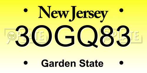 3OGQ83 New Jersey License Plate