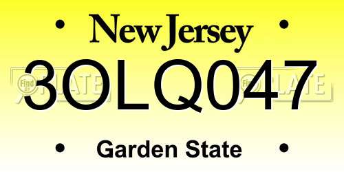 3OLQ047 New Jersey License Plate