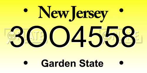 3OO4558 New Jersey License Plate